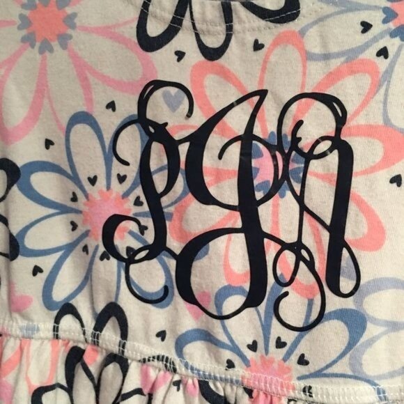 Healthtex Girls Floral Dress Monogramed PJA Pink/Blue SZ 4T - Picture 2 of 4